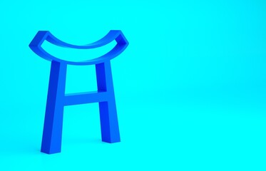 Blue Japan Gate icon isolated on blue background. Torii gate sign. Japanese traditional classic gate symbol. Minimalism concept. 3d illustration 3D render
