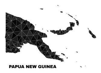 Low-poly Papua New Guinea map. Polygonal Papua New Guinea map vector filled of scattered triangles. Triangulated Papua New Guinea map polygonal model for patriotic posters.