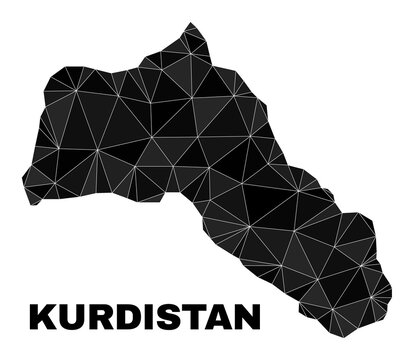 lowpoly Kurdistan map. Polygonal Kurdistan map vector is filled from random triangles. Triangulated Kurdistan map polygonal collage for political posters.