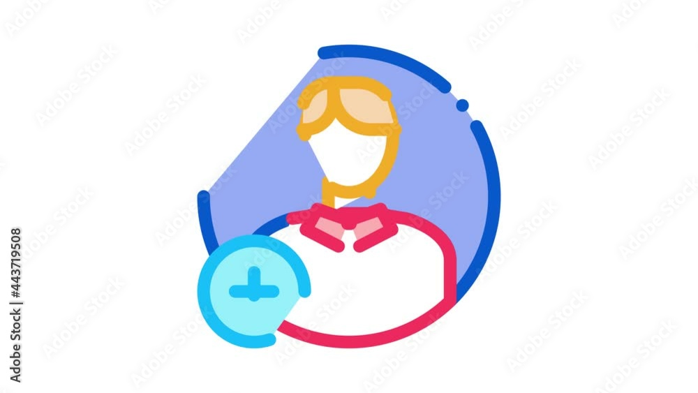 Poster adding new person icon animation. color adding new person animated icon on white background