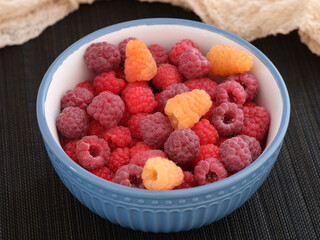 Organic raspberries in a bowl