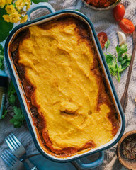 lentil pie with polenta food photography