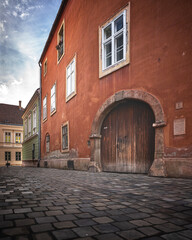Nice medieval houses in the old town of Budapest, in the castle