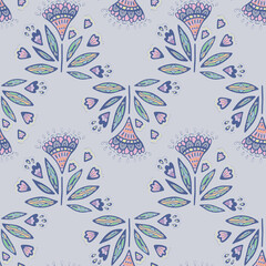 Background pattern with hand drawn abstract flowers. Vector seamless pattern.
