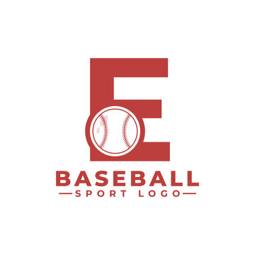 Letter E with Baseball Logo Design. Vector Design Template Elements for Sport Team or Corporate Identity.
