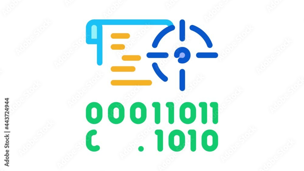 Poster binary target icon animation. color binary target animated icon on white background