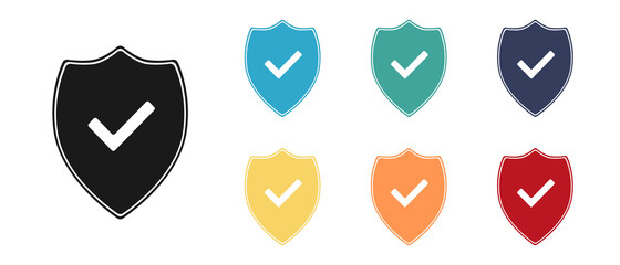 Set of icons. Shield with check mark, mark. Web design.