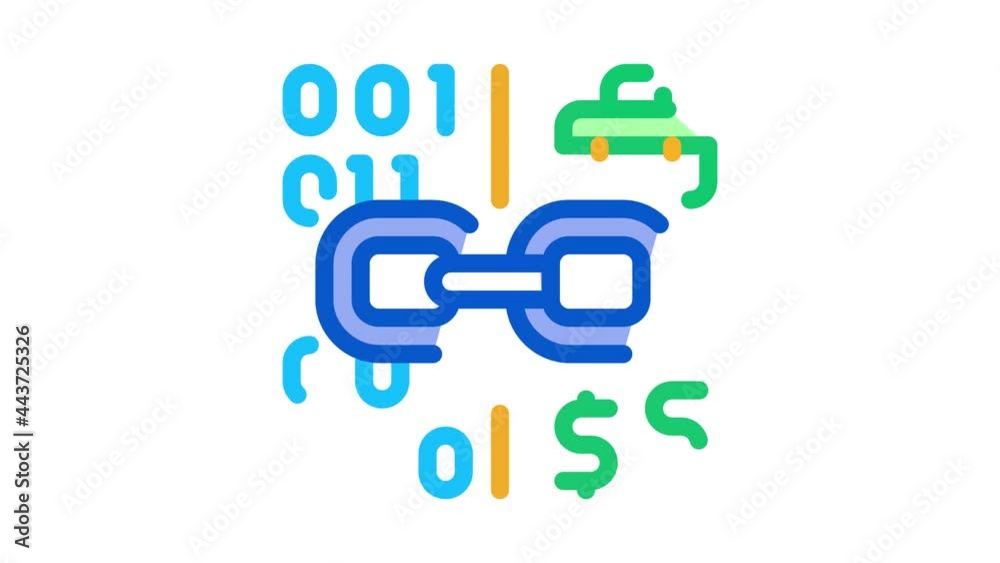 Poster linking binary code to money icon animation. color linking binary code to money animated icon on whi
