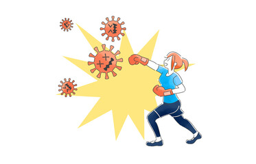 ウイルスをパンチで撃退する女性