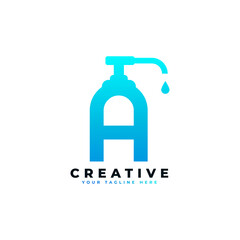 Antibacterial Hand Sanitizer Logo. Initial Letter A with Hand Sanitizer Logo.