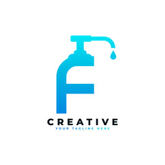 Antibacterial Hand Sanitizer Logo. Initial Letter F with Hand Sanitizer Logo.