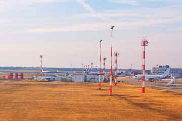 Aircrafts on airport .  Airplanes located on airdrome in Chisinau Moldova