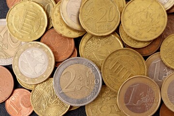Euro coins background. Cent coins, euro cents. Finance, economy concept.  
