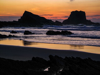 Sunset at the beach of Zambujeira do Mar, Algarve, Portugal