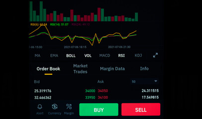 Cryptocurrency trading. The cryptocurrency market. Buying and selling bitcoins.