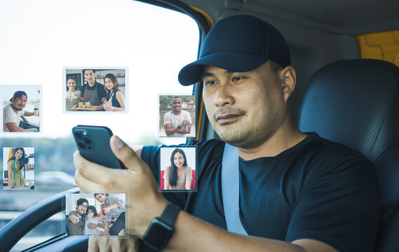 truck driver Video call friends and family.