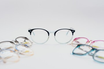 Fototapeta na wymiar Glasses white background with a macro lens.