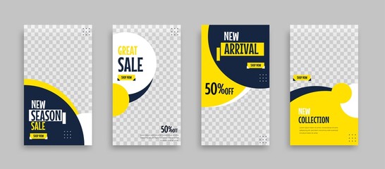 Set of Editable minimal square banner template. Blue yellow white background color with geometric shapes for social media post, story and web internet ads. Vector illustration