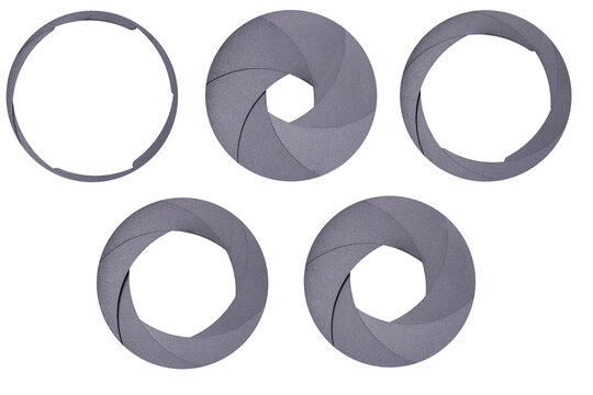 Aperture blades used in a camera lens. Different value of the aperture opening in the optical system.