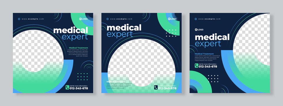 Set of three medical social media pack template premium vector
