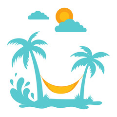 Fototapeta na wymiar Summer Beach Coconut Tree with sun and cloud vector illustration, simple and cute flat design