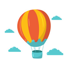 Summer travel hot air balloon vector illustration, simple and cute flat design