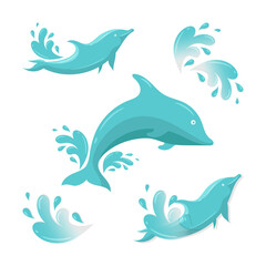 Obraz premium Cute dolphin with water splash vector illustration, simple flat design