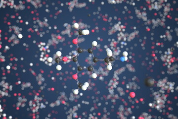 Mescaline molecule, scientific molecular model, 3d rendering - obrazy, fototapety, plakaty