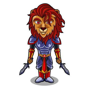 Lion knight chibi mascot logo design