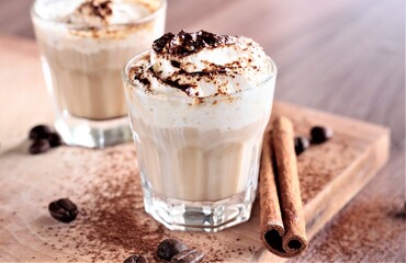 closeup coffee with chocolate and whipped cream