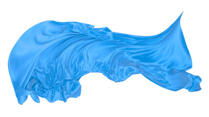 Beautiful flowing fabric of blue wavy silk or satin. 3d rendering image.