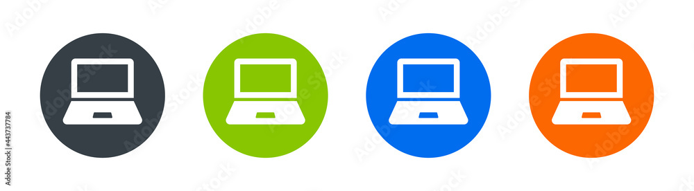 Poster computer laptop or personal notebook icon on circle design. vector illustration