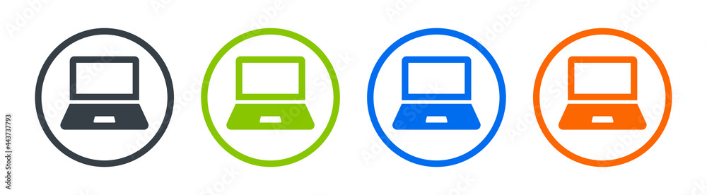 Poster computer laptop icon set. technology device concept