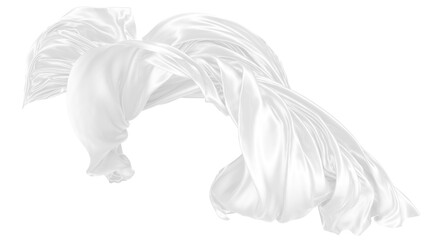 Beautiful flowing fabric of white wavy silk or satin. 3d rendering image.