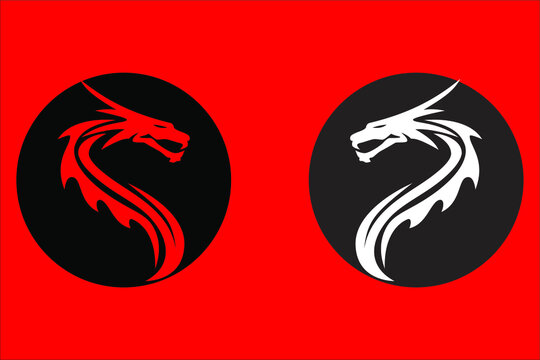 red and white dragon head logo isolated on red background