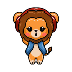 Cute baby lion cartoon wearing headphone