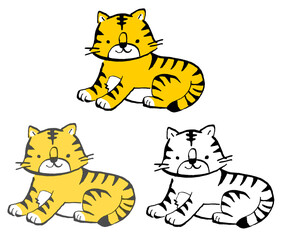 寝そべる虎のゆるい手描きイラスト