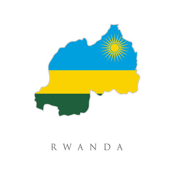 Map with flag of Rwanda isolated on white. National flag for country of Rwanda isolated,
