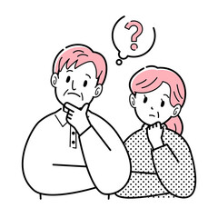 シニア夫婦　B　疑問　線画