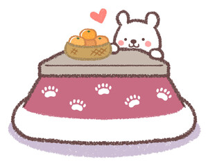 子供シロクマとコタツ