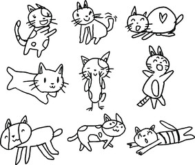 Fototapeta premium 子供が描いたかわいい猫 セット