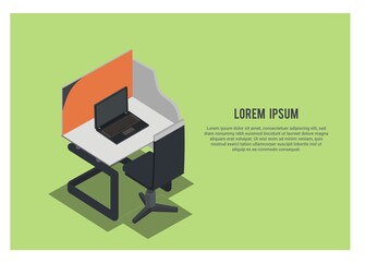 Office desk simple isometric illustration