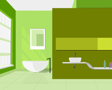 Modern interior bathroom and toilet. bathtub, sink 3d design vector illustration