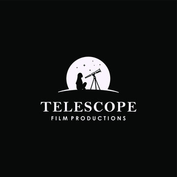 Silhouette of Woman With Telescope Spayglass Logo Design