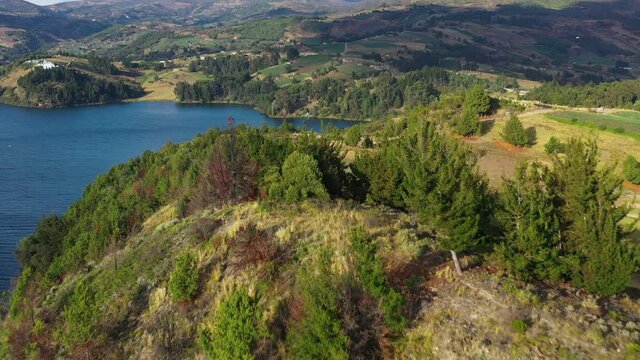Aerial View of Laguna De Tota, Natural Lake in Highlands of Boyaca, Colombia.