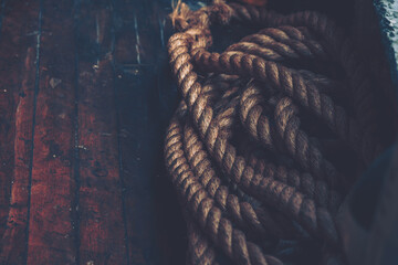 Close-up of an old boat rope; vintage style