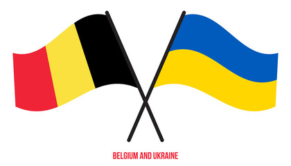 Belgium and Ukraine Flags Crossed And Waving Flat Style. Official Proportion. Correct Colors.