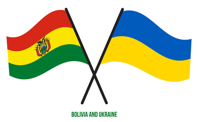 Bolivia and Ukraine Flags Crossed And Waving Flat Style. Official Proportion. Correct Colors.