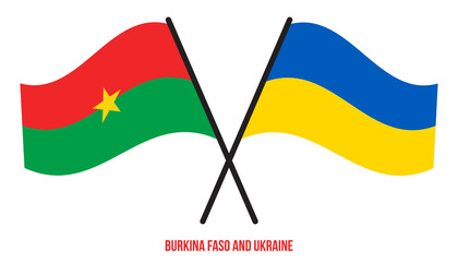 Burkina Faso and Ukraine Flags Crossed And Waving Flat Style. Official Proportion. Correct Colors.