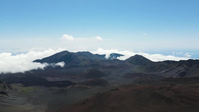 Breathtaking Crater on Haleakala Mountain Volcano Summit - Aerial Panning